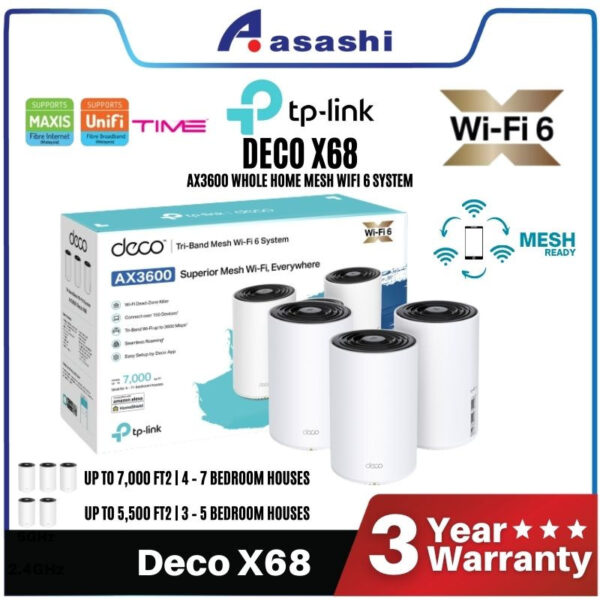 Tp-Link Deco X68 2 Packs / 3 Packs AX3600 Whole Home Mesh WiFi 6 System