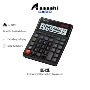 Casio DE-12E Extra Large Display Ergonomic Heavy Duty Calculator Black / White