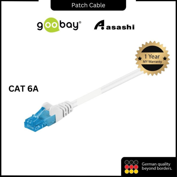 Goobay CAT 6A Patch Cable, LAN Cable U/UTP RJ45 (LSZH) - White - 1M, 2M, 3M, 5M (White)