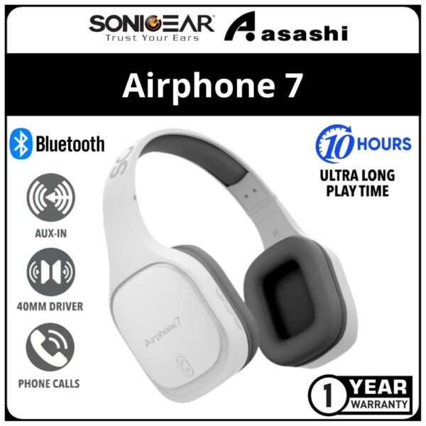 SonicGear Airphone 7 Bluetooth Headphones with Mic (Ultra Long Play Time Up To 10 Hours)