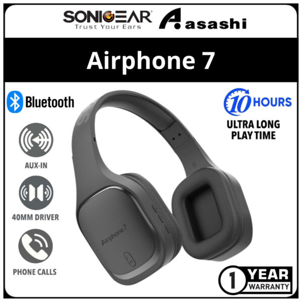 SonicGear Airphone 7 Bluetooth Headphones with Mic (Ultra Long Play Time Up To 10 Hours)