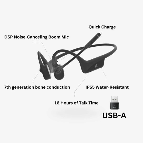 SHOKZ OpenComm 2 Bone Conduction Open-Ear Bluetooth Headset With Noise-Canceling Microphone