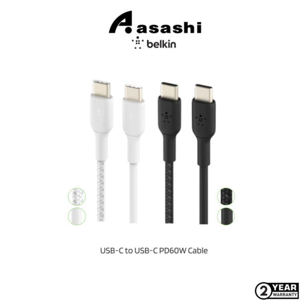 Belkin BOOST CHARGE USB-C to USB-C Cable Support PD60W 1meter Black/White CAB003bt2M CAB004bT1M