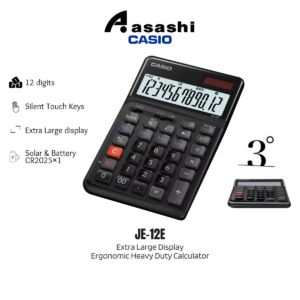 Casio JE-12E Extra Large Display Ergonomic Heavy Duty Calculator Black / White