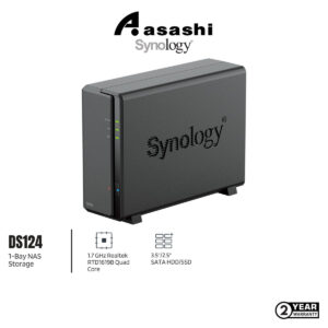 7e943a6fe8438ff76ab46c3f5c0b68ef-1.jpeg Synology DS124 1-Bay NAS Storage (Realtek RTD1619B Quad Core 1.7 GHz, 1GB DDR4, 1 X 1GbE)