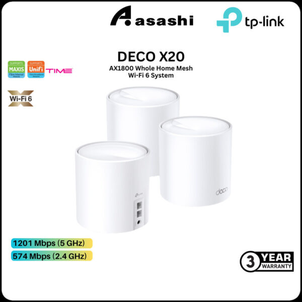 TP-Link DECO X20 AX1800 Whole Home Mesh Wi-Fi 6 System (AP Or Router Mode) (Support Unifi , Maxis & TIME Fiber)