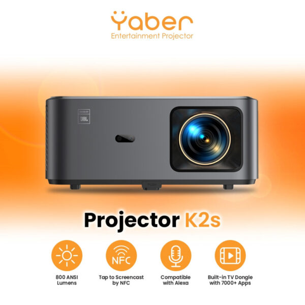 Yaber K2S Entertainment Projector Android 9.0 with Build-in TV Dongle, 1080P FHD, 800 ANSI Lumens