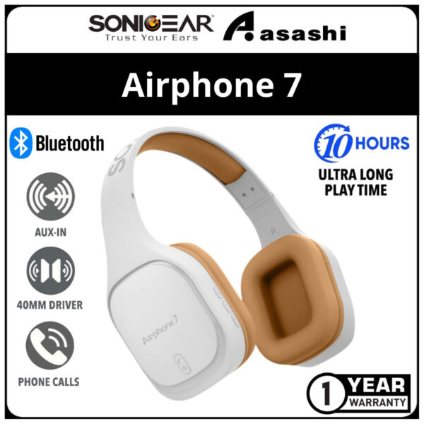 SonicGear Airphone 7 Bluetooth Headphones with Mic (Ultra Long Play Time Up To 10 Hours)
