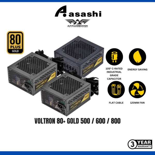 Armaggeddon Voltron 80+ Gold 500 500W / Voltron 80+ Gold 600 / Voltron 80+ Gold 800 Flat Cable, Non-Modular Power Supply