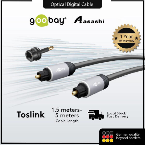 Goobay Toslink Digital Audio Connection Cable (1.5m / 3m / 5m) 77125 77137 77141