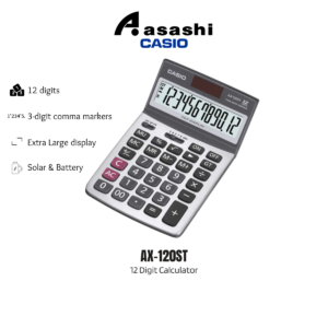 Casio AX-120ST 12 Digits Calculator (Metal Faceplate, 2 Way power)