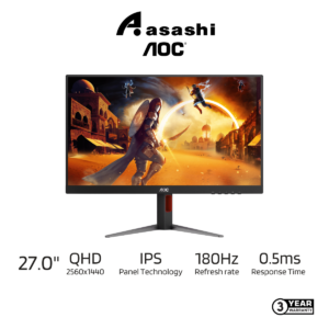 AOC Q27G4F 27" Fast IPS 180Hz 0.5ms sRGB 120% QHD Gaming Monitor (HDMI 2.0x1, DP 1.4 x1)