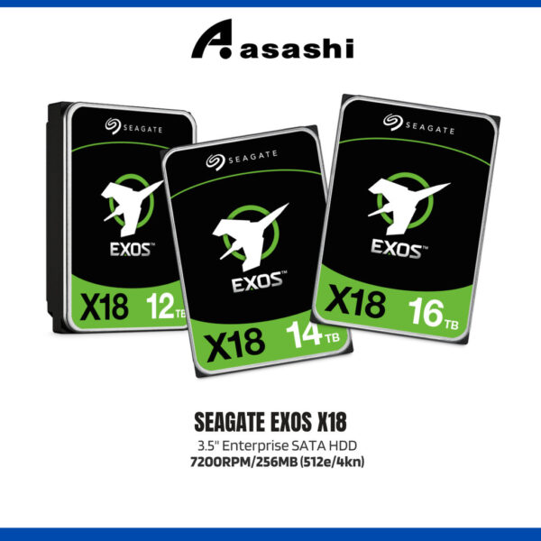 Seagate Exos X18 12TB / 16TB 3.5" Enterprise SATA HDD - 7200RPM/256MB (512e/4kn)