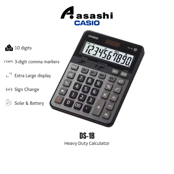 ff8fe1834a743f70eff135a9ea2e8688.png Casio DS-1B 10 Digits / DS-2B 12 Digits / DS-3B 14 Digits Desktop Heavy Duty Calculator