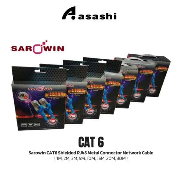 Sarowin 1M 2M 3M 5M 10M 15M 20M 30M Network Cat 6 Cable With Metal Connector 2 Years Warranty
