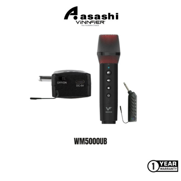 Vinnfier VF WM5000UB Wireless UHF Microphone Plug & Play Handheld Microphone Karaoke Audio 12 hours