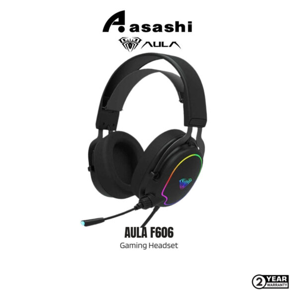 AULA F606 Over-Ear Wired Gaming Headset with Microphone for PC Laptop Phone USB RGB Lighting Power Bass