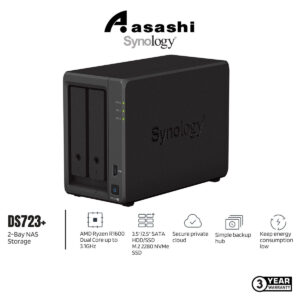 Synology DS723+ 2-Bay NAS Storage (AMD Ryzen R1600 Dual Core 2.6Ghz up to 3.1GHz, 2GB DDR4 ECC , 2 x GbE)