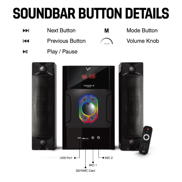 Vinnfier Xenon 9 BTRM 2.1 Speaker 200W Max Bluetooth Karaoke Speaker Subwoofer Micro SD Card USB drive RGB Light