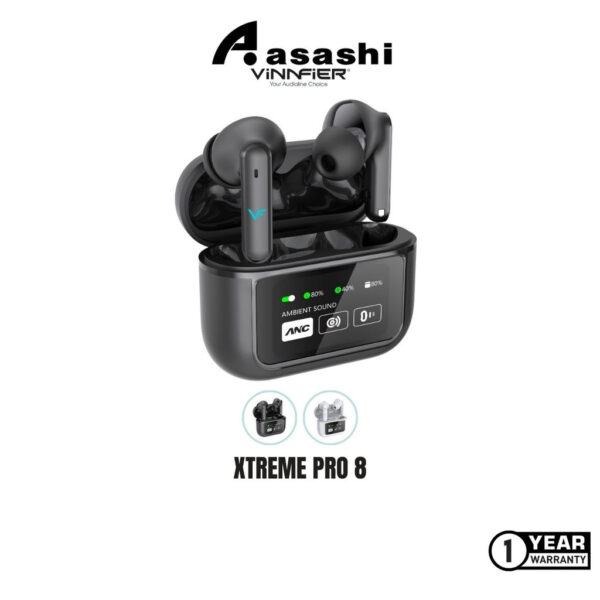 Vinnfier VF Xtreme Pro 8 Smart Screen earphone Bluetooth Wireless Earbud EQ adjustment Spatial Audio ANC Transparent