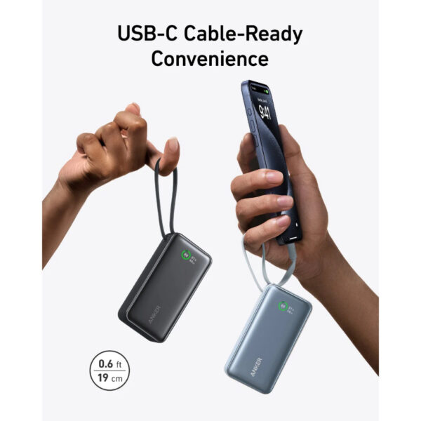 Anker 10000mAh Nano Power Bank (30W,Built-In USB-C Cable) - Black A1259 A1259H11