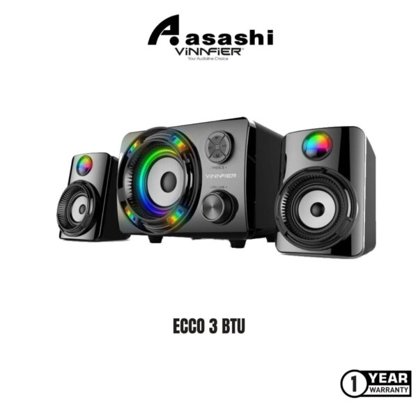 Vinnfier ECCO 3 BTU Bluetooth Speaker System 7 Color Pulsating LED Lights with FM Radio Micro SD card and USB Slot