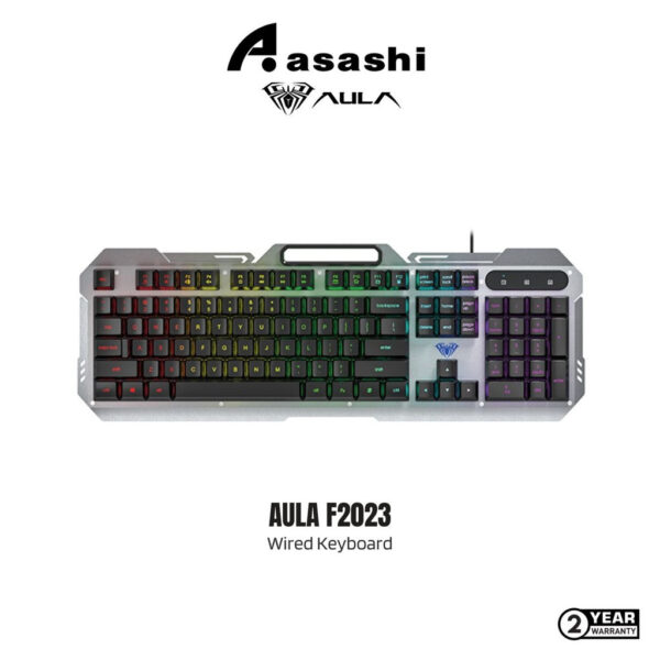 AULA F2023 RGB Gaming Keyboard Wired Membrane Switch Mechanical Feeling Aluminum Backplate Metal