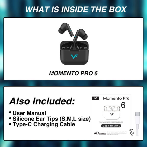 Vinnfier VF Momento Pro 6 ANC ENC TWS Wireless Bluetooth Earphones Stereo call power Touch Headset