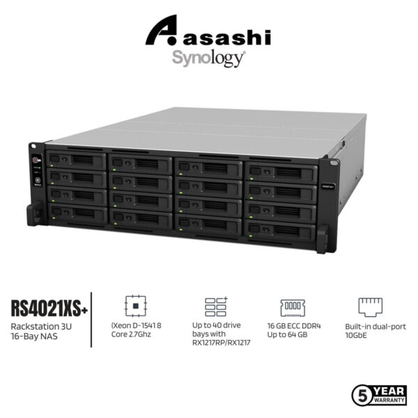 Synology RS4021xs+ Rackstation 3U 16-Bay NAS (Xeon D-1541 8 Core 2.7Ghz, 16GB DDR4 ECC RAM, 4x GbE, 2x 10GbE)