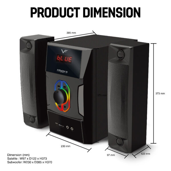 Vinnfier Xenon 9 BTRM 2.1 Speaker 200W Max Bluetooth Karaoke Speaker Subwoofer Micro SD Card USB drive RGB Light
