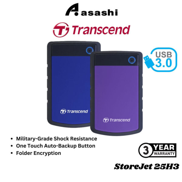 Transcend StoreJet 25H3 1TB / 2TB / 4TB Portable Hard Drive ( 25H3P | 25H3B | TS1TSJ25H3P | TS1TSJ25H3B )