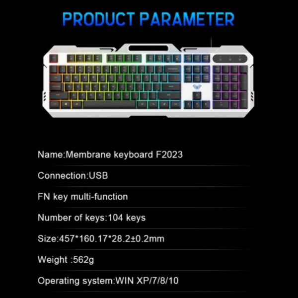 AULA F2023 RGB Gaming Keyboard Wired Membrane Switch Mechanical Feeling Aluminum Backplate Metal