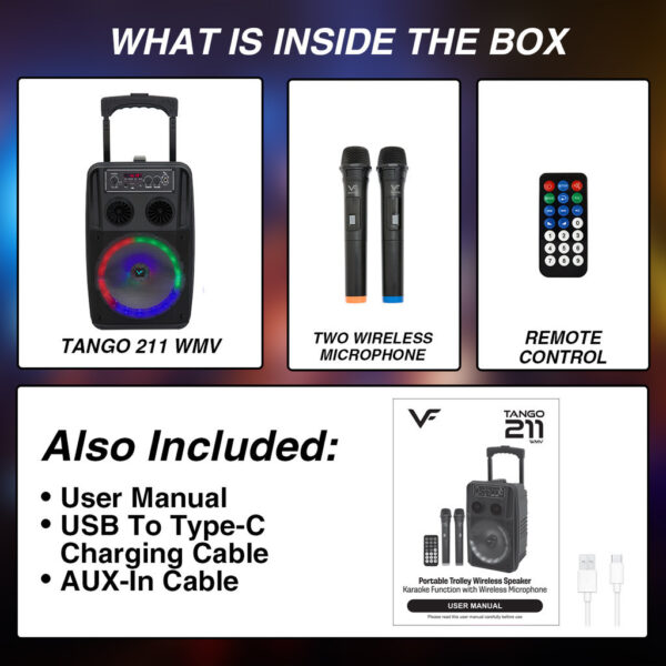 Vinnfier VF Tango 211 WMV TWS Wireless Portable Trolley Super Bass Home Party Karaoke Wireless Player With FM/TF/US