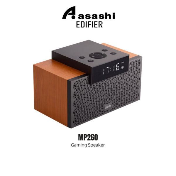 Edifier MP260 Portable Speaker - Bluetooth V5.0 | Built-in Clock | Alarm Function | Wooden Enclosure | 2.1 Channel