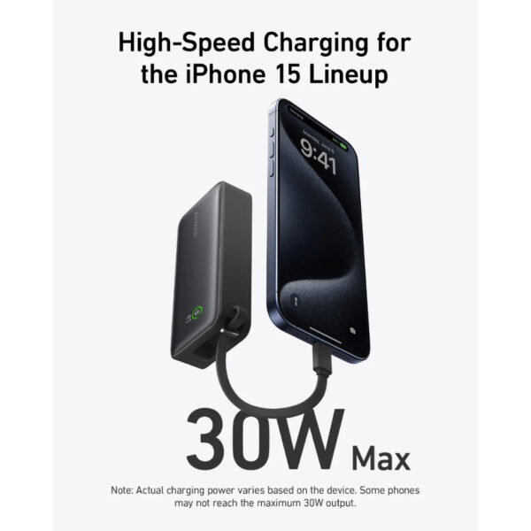 Anker 10000mAh Nano Power Bank (30W,Built-In USB-C Cable) - Black A1259 A1259H11