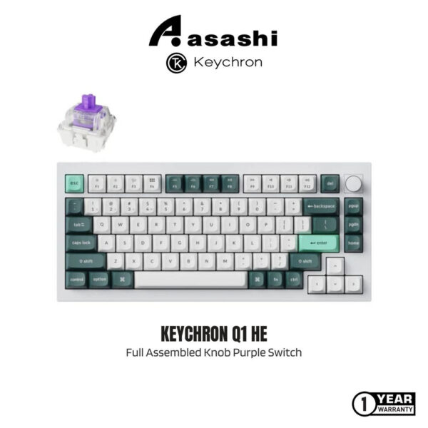 Keychron Q1 HE ANSI 75% layout 82 Key Full Assembled Knob Purple RGB Hot-Swap BT/2.4GHz/Wired Hall effect keyboard