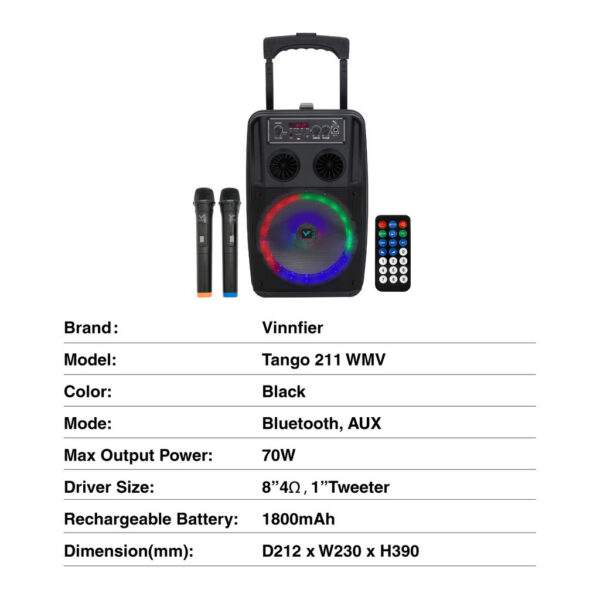 Vinnfier VF Tango 211 WMV TWS Wireless Portable Trolley Super Bass Home Party Karaoke Wireless Player With FM/TF/US