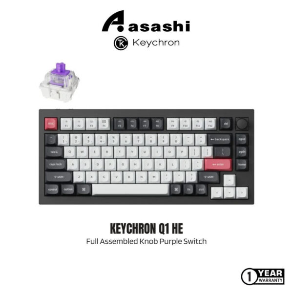 Keychron Q1 HE ANSI 75% layout 82 Key Full Assembled Knob Purple RGB Hot-Swap BT/2.4GHz/Wired Hall effect keyboard