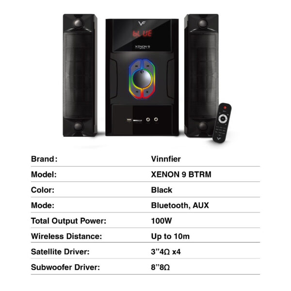 Vinnfier Xenon 9 BTRM 2.1 Speaker 200W Max Bluetooth Karaoke Speaker Subwoofer Micro SD Card USB drive RGB Light