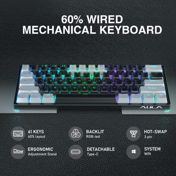e6c11b3afa2ba1deb063eff52d63c8cd-4.jpeg AULA F3261 Mechanical Gaming Keyboard 61 Keys Compact Hot Swappable RGB Backlight