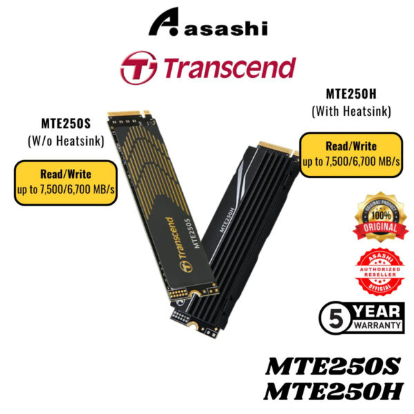 Transcend MTE250S (W/o Heatsink) / MTE250H (With Heatsink) 1TB / 2TB / 4TB M.2 2280 PCIE Gen4 x4 NVMe SSD