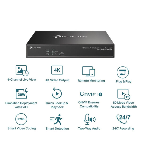 Tp-Link VIGI NVR1004H-4P VIGI 4 Channel PoE+ Network Video Recorder