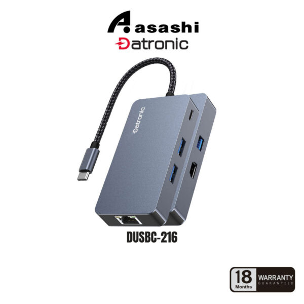 Datronic 6in1 USB-C to 4K60hz HDMI / USB3.2(10Gbps) x 3 / 100wPD / 1000mbps  RJ45 DUSBC-216 | 18months warranty
