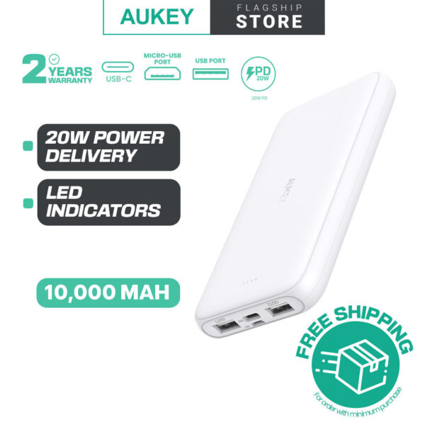 Aukey PB-N99 22.5W 10000mAh PD Fast Charge USB C Ultra Thin Power Bank