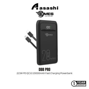DMES DB8 Pro 22.5W PD QC3.0 20000mAh Fast Charging Powerbank / Built In Cable / Lightning Cable / OverCharge Protection