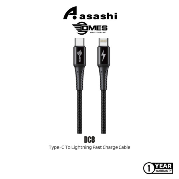 DMES DC8 Type C To Light 3A 30W Cable QC 3.0 Fast Charging Phone Cable with Wear Resisting High Density Nylon Cable