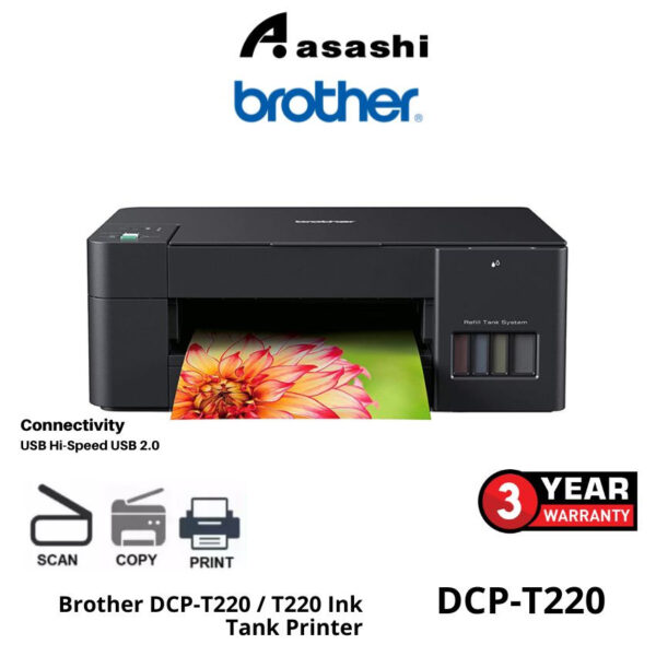 Brother DCP-T220 AIO Refill Tank System Printer (3 years Carry-In or 30K pages)