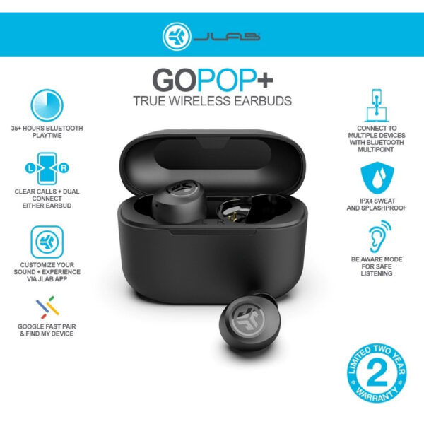 JLAB GO POP + True Wireless Earbuds In Ear Headphones,Bluetooth Earphones,35H Playtime Ear Buds,Bluetooth Earbuds GOPOP+