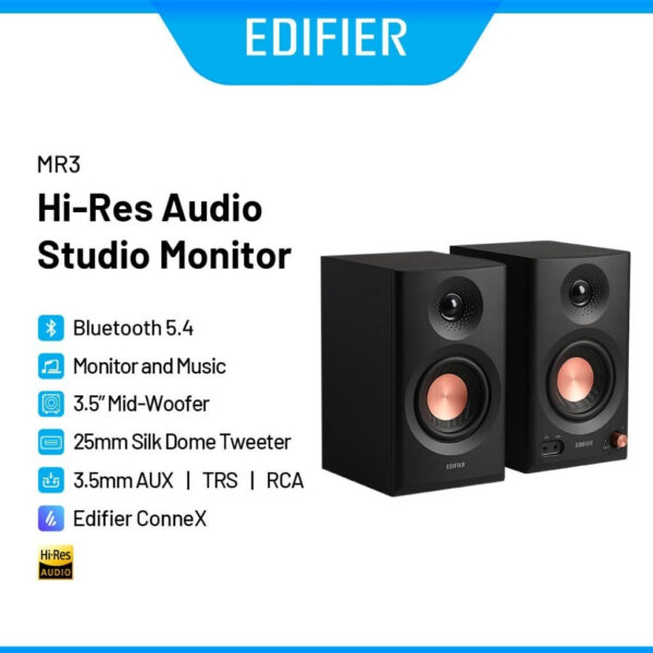 Edifier MR3 Bluetooth Studio Monitor Speaker - Balanced TRS | Headphones Output | Hi-Res Audio | 92.5dB SPL | 36W RMS