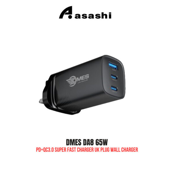 DMES DA8 65W PD+QC3.0 Super Fast Charger UK Plug Wall USB Type C Dual Ports For iPhone Samsung Huawei Xiaomi